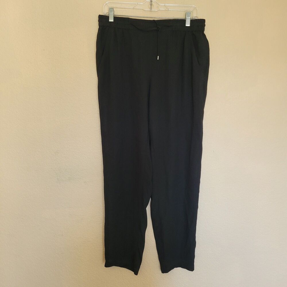 Eileen Fisher 100% Silk Georgette Crepe Black Pant Size Small Drawstring Tapered